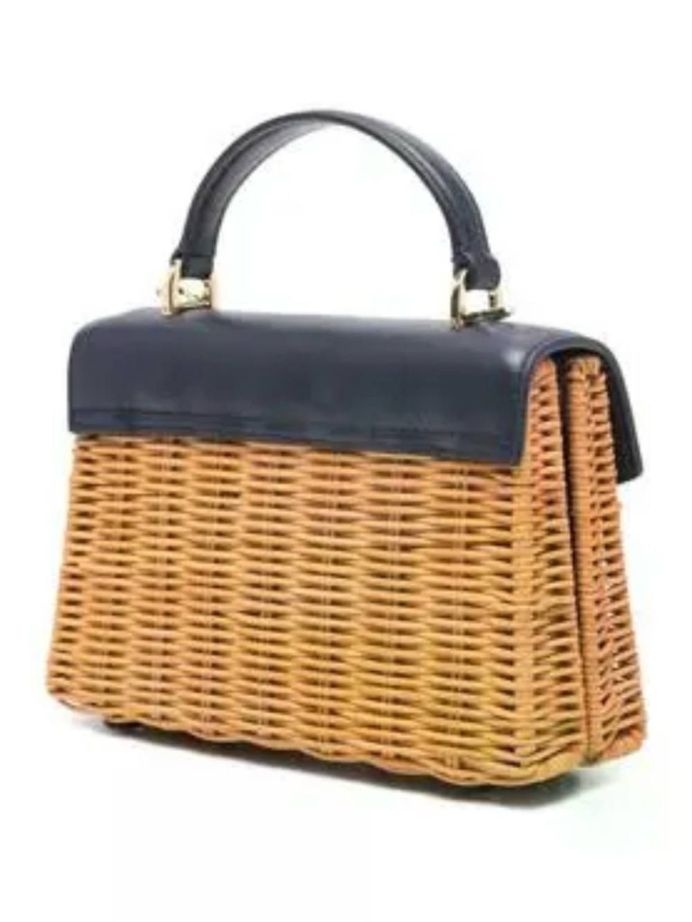 New ASOS Woven Rattan Top-Handle Bag with Black Leather Trim
